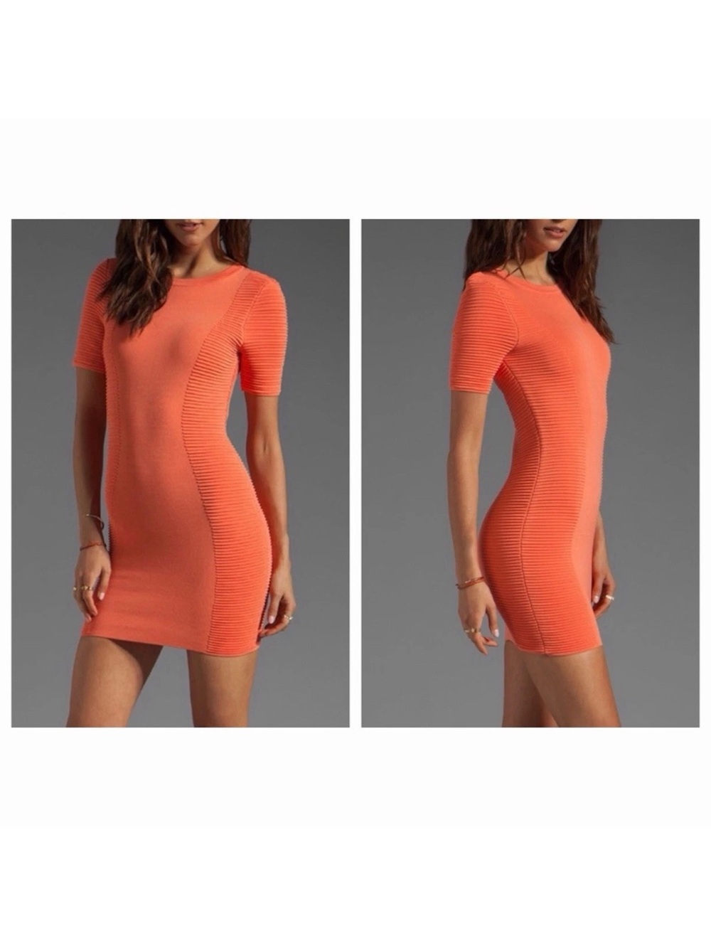 Torn by Ronny Kobo RUTH Ottoman Dress Size S Coral Orange Bodycon Ribbed - NEW!